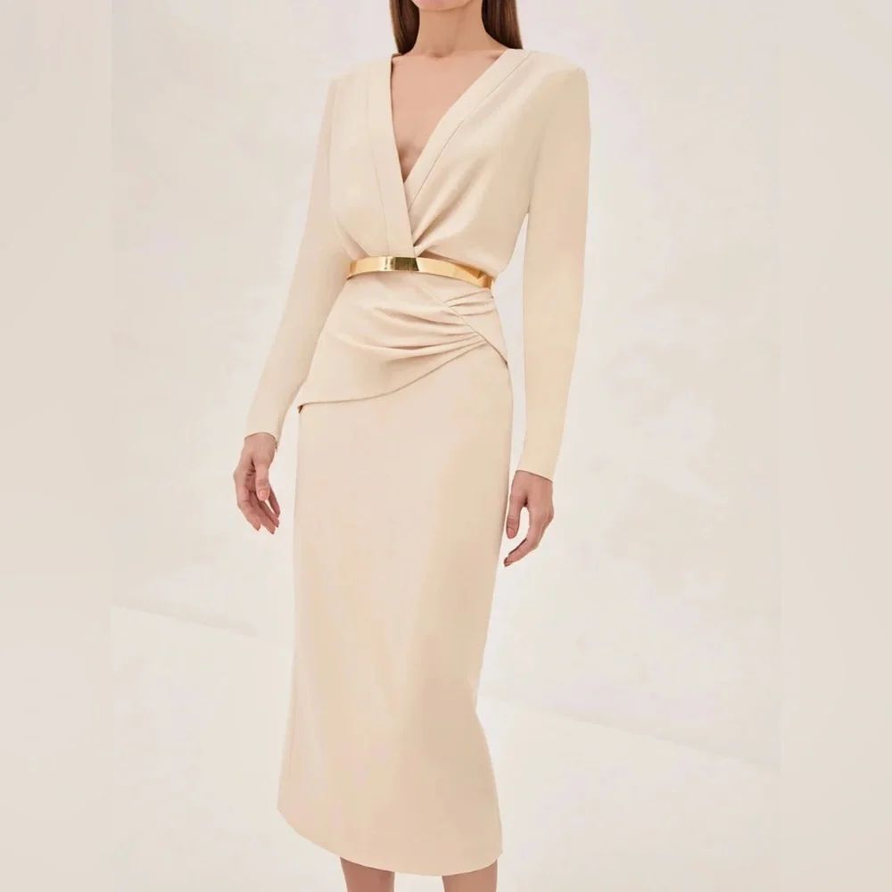 Alexis Fraser Midi Dress Cream Size Large Draped NWT